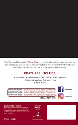 NKJV, Pew Bible, Hardcover, Black, Red Letter, Comfort Print: Holy Bible, New King James Version