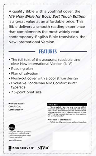 Holy Bible: New International Version for Boys, Charcoal Leathersoft, Comfort Print