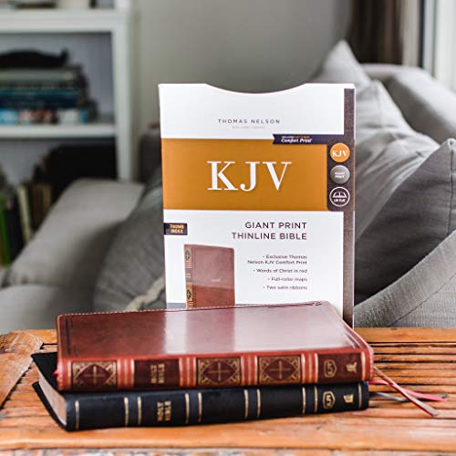 KJV Holy Bible, Giant Print Thinline Bible, Brown Leathersoft, Red Letter, Comfort Print: King James Version: Holy Bible, King James Version