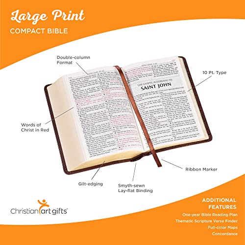 KJV Large Print Compact Bible Burgundy with Zipper Faux Leather