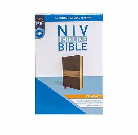 NIV THINLINE BIBLE, COMPACT, LEATHERSOFT, BROWN/TAN, RED LETTER, COMFORT PRINT