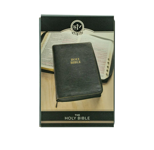 KJV HOLY BIBLE, THINLINE LARGE PRINT FAUX LEATHER RED LETTER EDITION, BLACK, ZIPPER CLOSURE