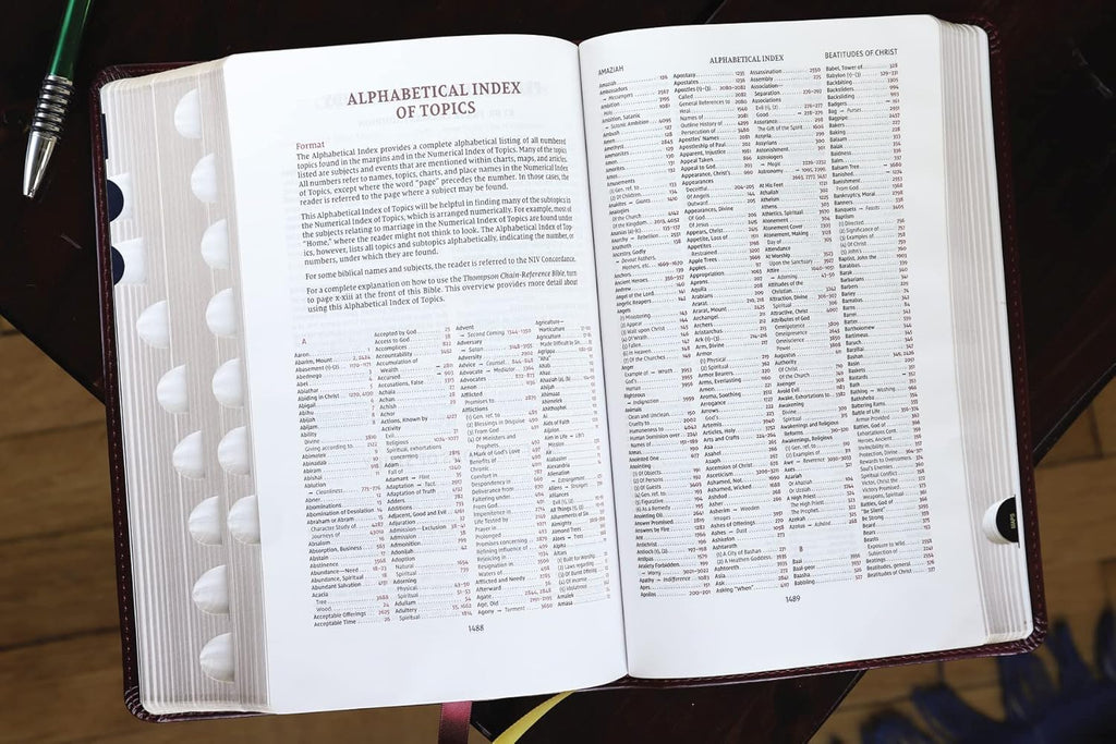 NIV, Thompson Chain-Reference Bible, Handy Size, Leathersoft, Burgundy, Thumb Indexed, Red Letter, Comfort Print (Harper Collins Publishers)