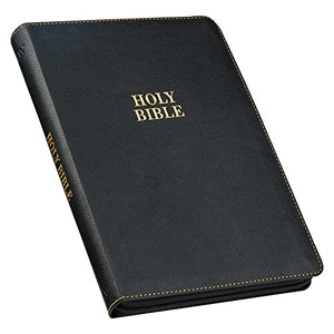 KJV Holy Bible, Thinline Large Print Faux Leather Red Letter Edition - Thumb Index & Ribbon Marker, King James Version, Black, Zipper Closure