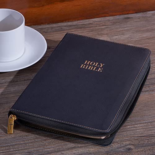 KJV Holy Bible, Thinline Large Print Faux Leather Red Letter Edition - Thumb Index & Ribbon Marker, King James Version, Black, Zipper Closure