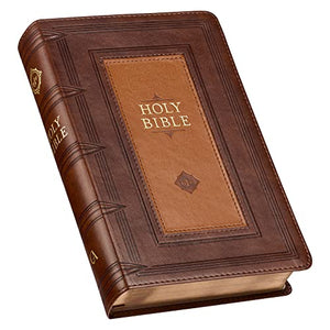 KJV Holy Bible, Giant Print Standard Size Faux Leather Red Letter Edition - Thumb Index & Ribbon Marker, King James Version, Saddle Tan/Butterscotch